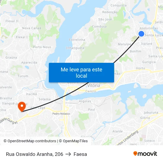 Rua Oswaldo Aranha, 206 to Faesa map