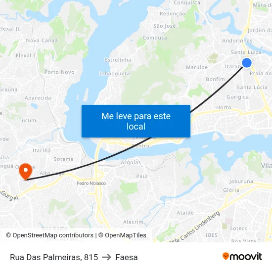 Rua Das Palmeiras, 815 to Faesa map