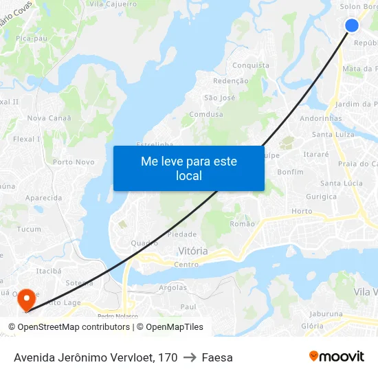 Avenida Jerônimo Vervloet, 170 to Faesa map