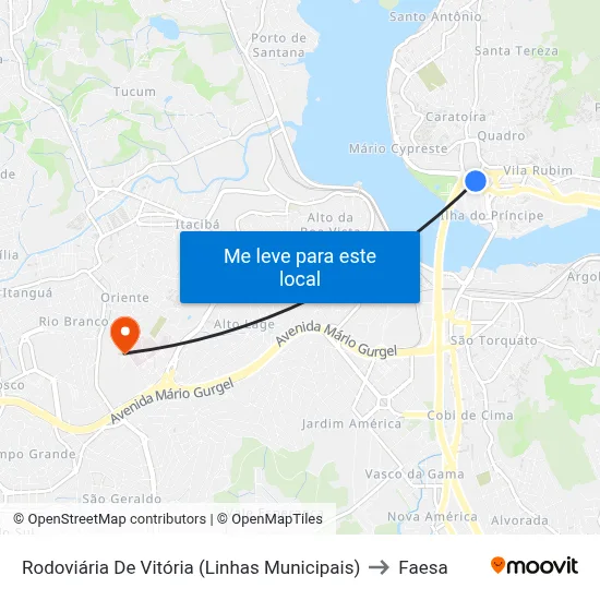 Rodoviária De Vitória (Linhas Municipais) to Faesa map