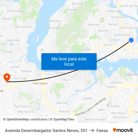 Avenida Desembargador Santos Neves, 551 to Faesa map