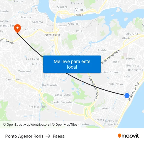 Ponto Agenor Roris to Faesa map
