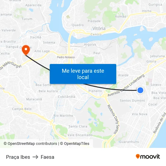 Praça Ibes to Faesa map