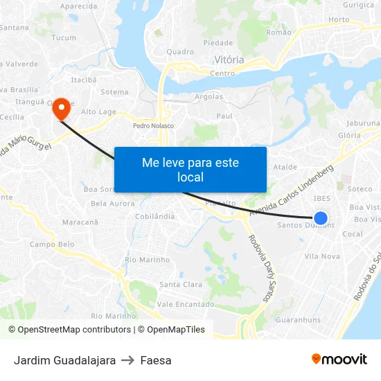 Jardim Guadalajara to Faesa map