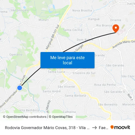 Rodovia Governador Mário Covas, 318 - Vila Bethania to Faesa map