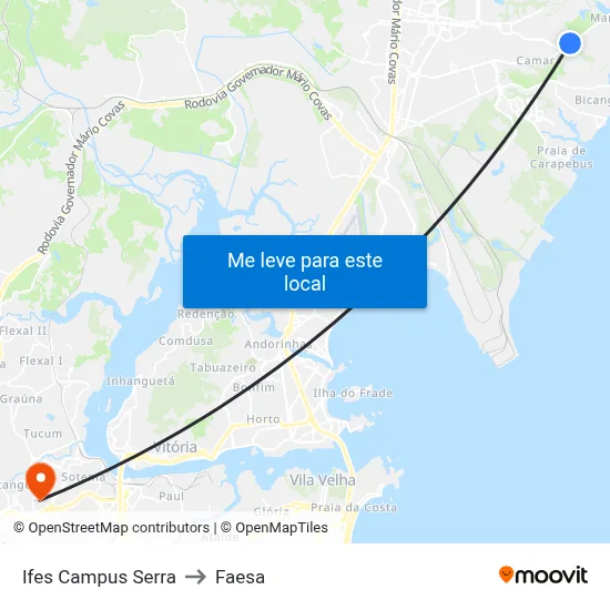Ifes Campus Serra to Faesa map