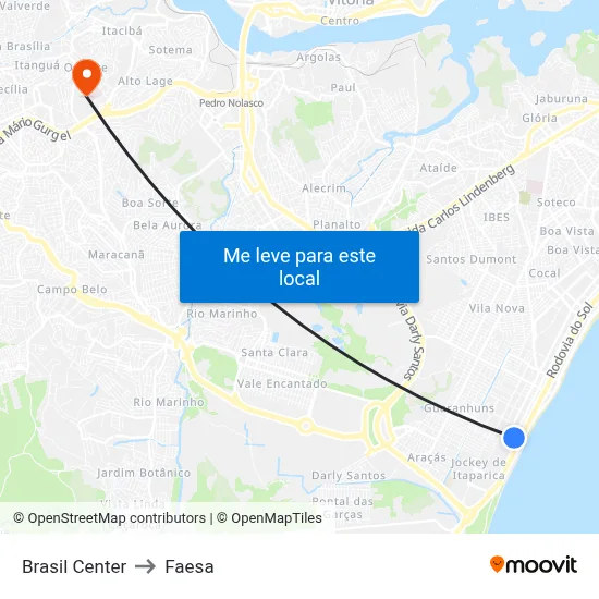Brasil Center to Faesa map