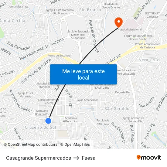 Casagrande Supermercados to Faesa map
