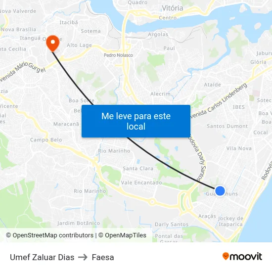 Umef Zaluar Dias to Faesa map