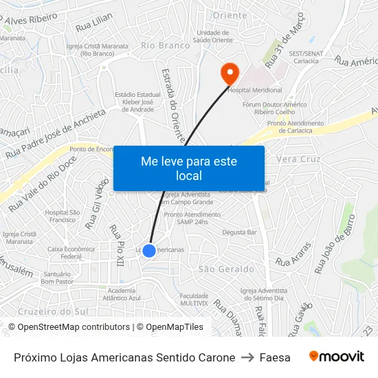 Próximo Lojas Americanas Sentido Carone to Faesa map