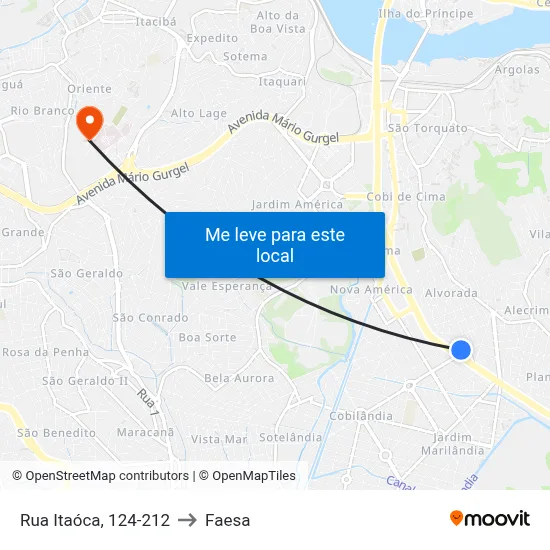 Rua Itaóca, 124-212 to Faesa map