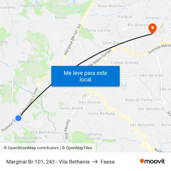 Marginal Br-101, 243 - Vila Bethania to Faesa map