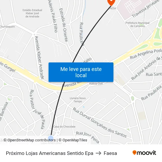 Próximo Lojas Americanas Sentido Epa to Faesa map