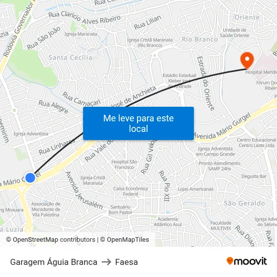 Garagem Águia Branca to Faesa map