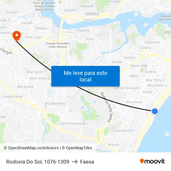 Rodovia Do Sol, 1076-1309 to Faesa map
