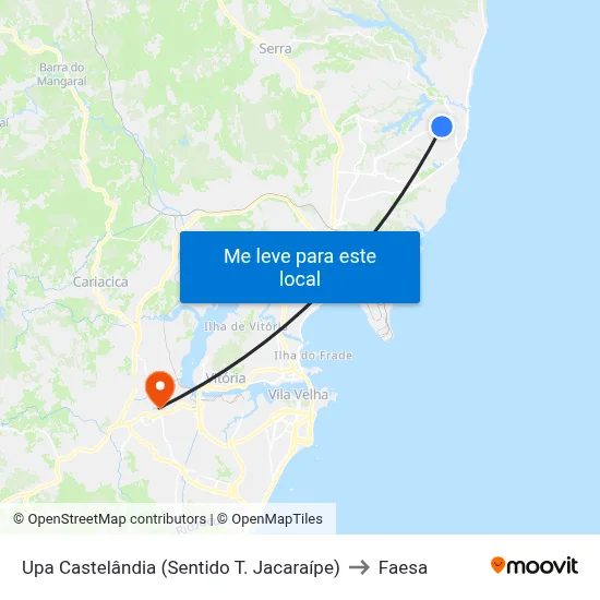 Upa Castelândia (Sentido T. Jacaraípe) to Faesa map