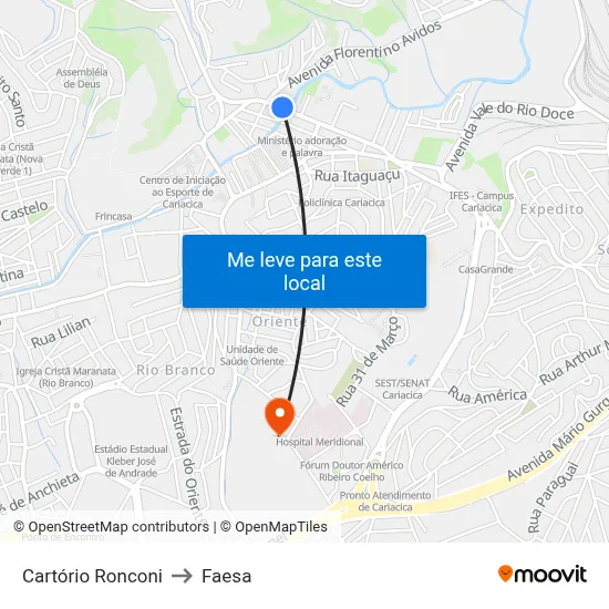 Cartório Ronconi to Faesa map