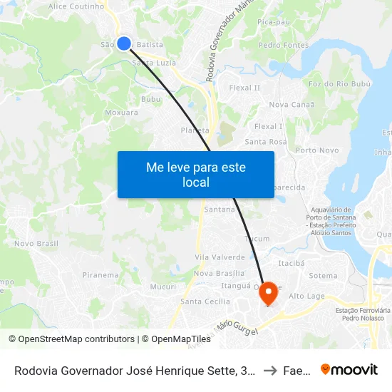 Rodovia Governador José Henrique Sette, 314 to Faesa map