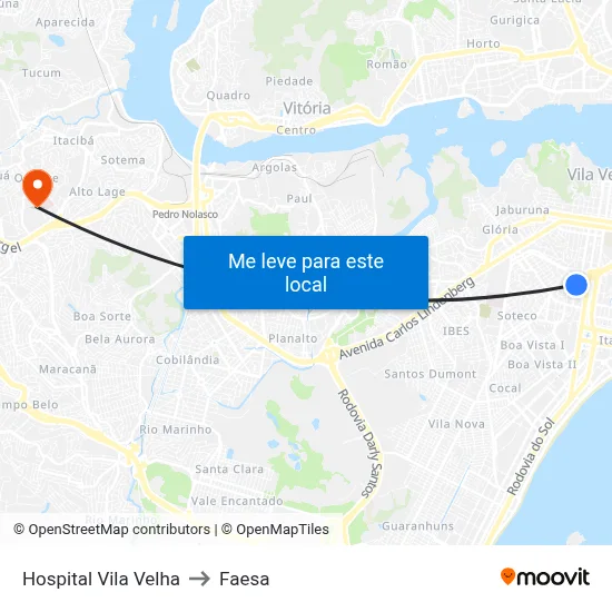 Hospital Vila Velha to Faesa map