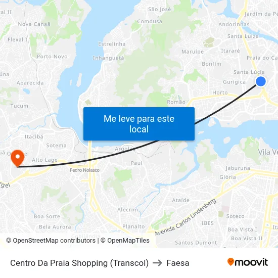 Centro Da Praia Shopping (Transcol) to Faesa map