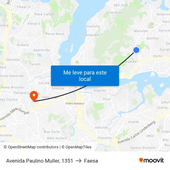 Avenida Paulino Muller, 1351 to Faesa map