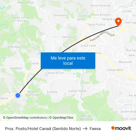 Prox. Posto/Hotel Canaã (Sentido Norte) to Faesa map