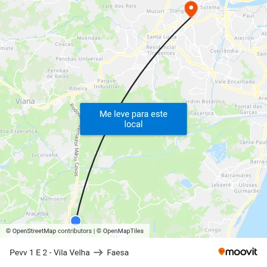 Pevv 1 E 2 - Vila Velha to Faesa map