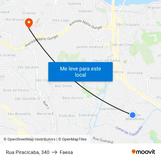 Rua Piracicaba, 340 to Faesa map