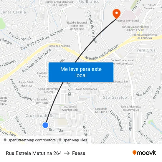 Rua Estrela Matutina 264 to Faesa map