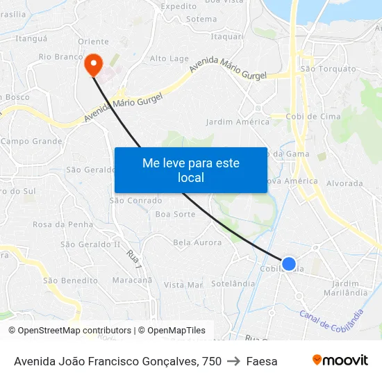 Avenida João Francisco Gonçalves, 750 to Faesa map