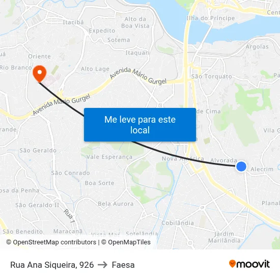 Rua Ana Siqueira, 926 to Faesa map