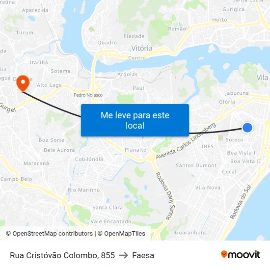 Rua Cristóvão Colombo, 855 to Faesa map