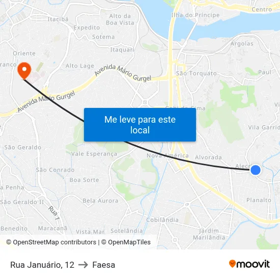 Rua Januário, 12 to Faesa map