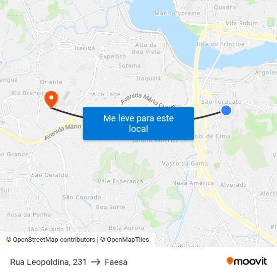 Rua Leopoldina, 231 to Faesa map