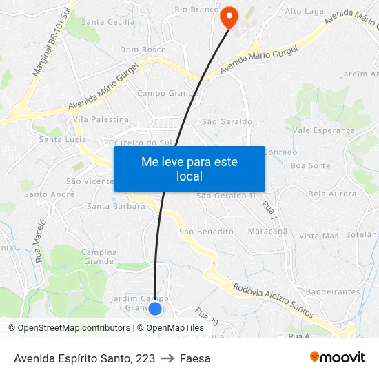 Avenida Espírito Santo, 223 to Faesa map