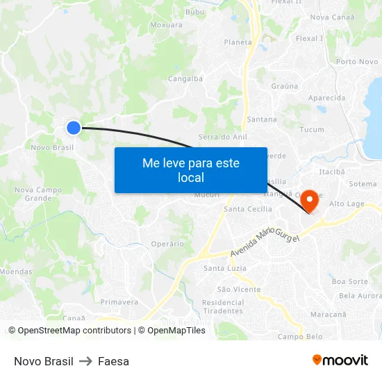 Novo Brasil to Faesa map