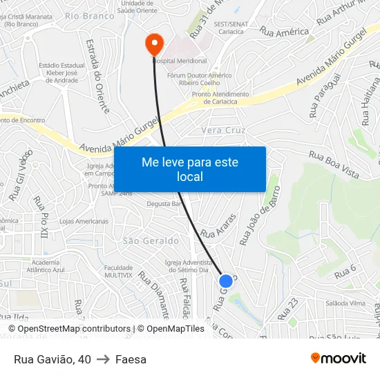 Rua Gavião, 40 to Faesa map