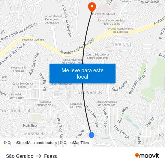 São Geraldo to Faesa map