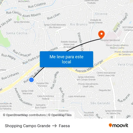 Shopping Campo Grande to Faesa map