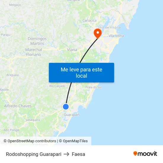 Rodoshopping Guarapari to Faesa map