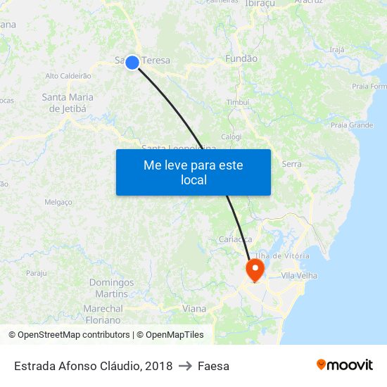 Estrada Afonso Cláudio, 2018 to Faesa map
