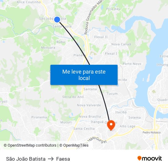 São João Batista to Faesa map