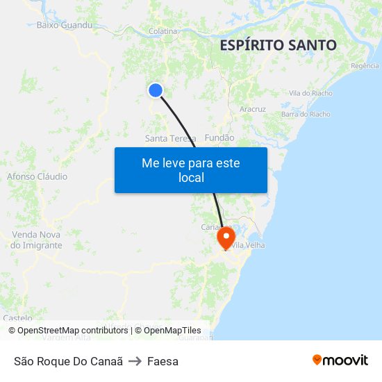 São Roque Do Canaã to Faesa map