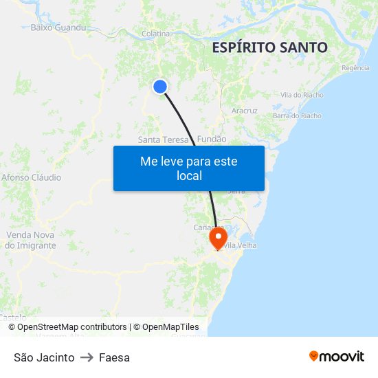 São Jacinto to Faesa map