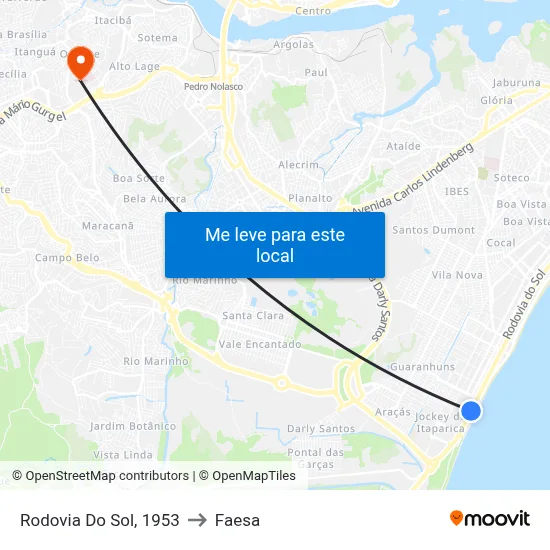 Rodovia Do Sol, 1953 to Faesa map