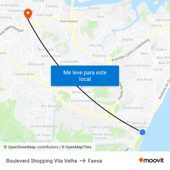 Boulevard Shopping Vila Velha to Faesa map