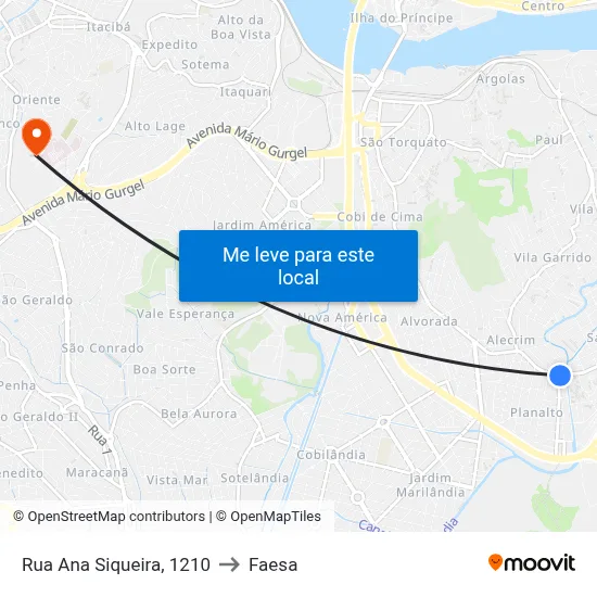 Rua Ana Siqueira, 1210 to Faesa map