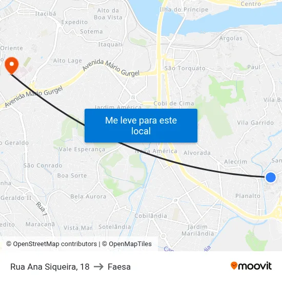 Rua Ana Siqueira, 18 to Faesa map