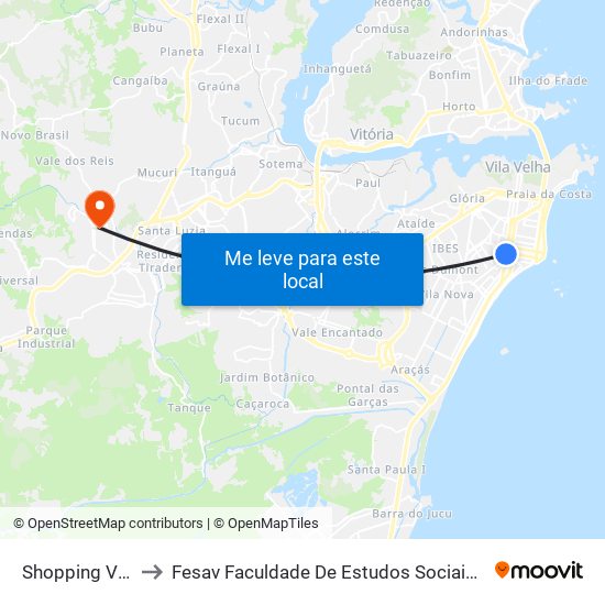 Shopping Vila Velha to Fesav Faculdade De Estudos Sociais Aplicados De Viana map