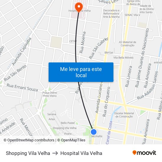 Shopping Vila Velha to Hospital Vila Velha map